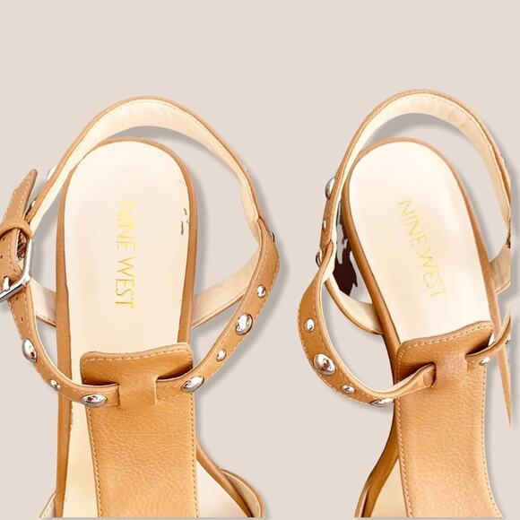 Nine West Galotie Studded Block Heel Sandals NW7 Tan Brown Size 7.5 M - Picture 6 of 14